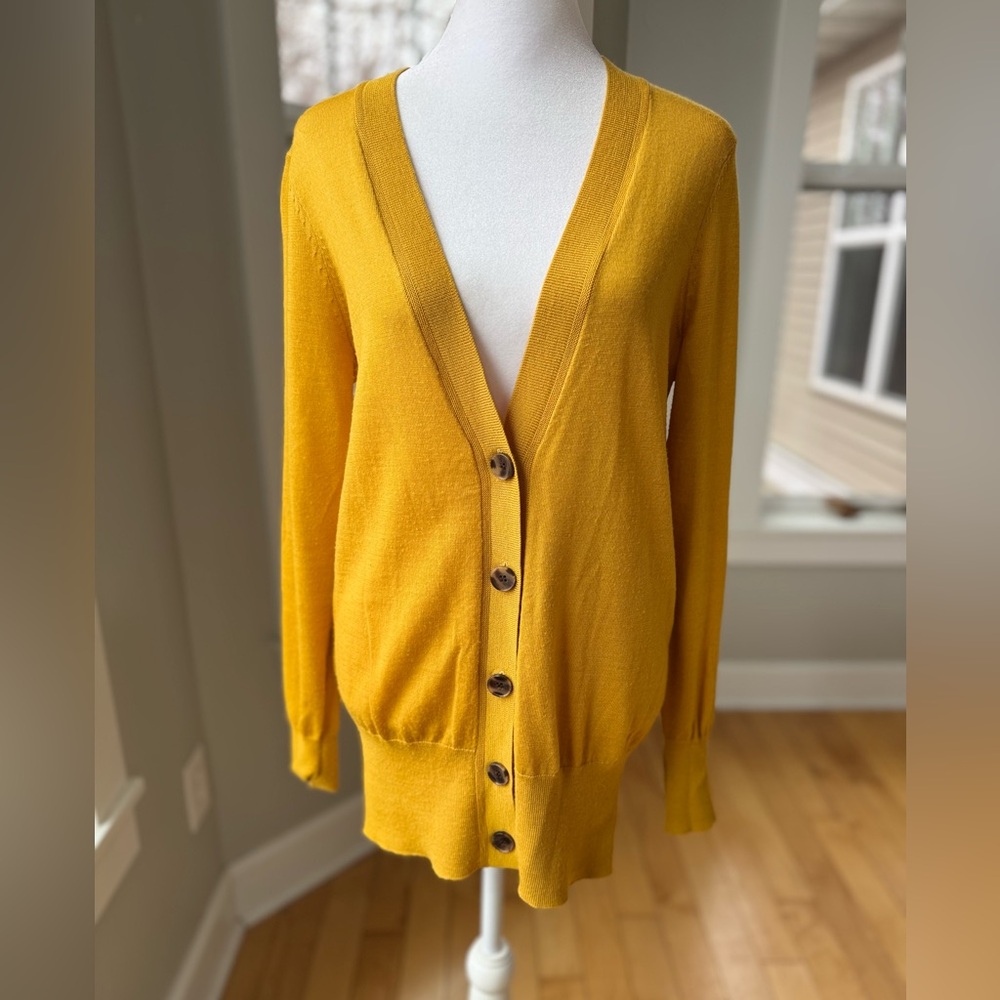 Vintage Goldenrod Yellow Ribbed Long V Neck Cardigan Size Medium